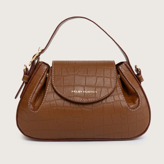 OLINA TOP HANDLE BAG - Brown Croco