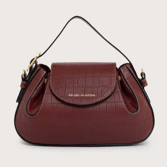 OLINA TOP HANDLE BAG - Maroon Croco
