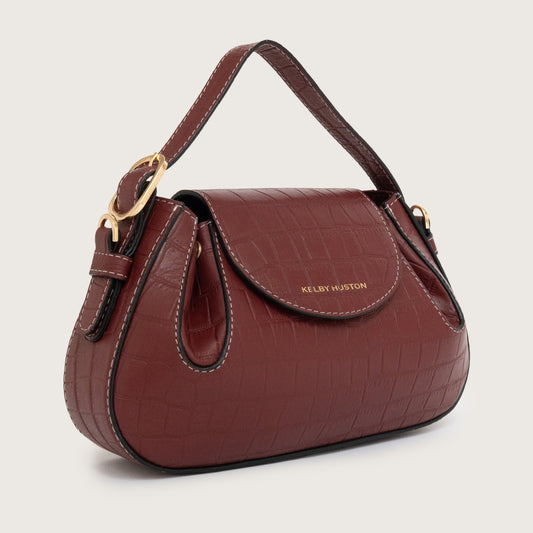 OLINA TOP HANDLE BAG - Maroon Croco