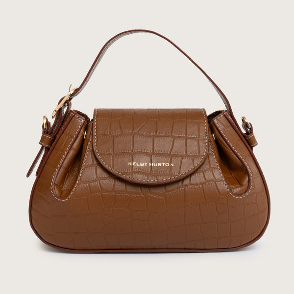 OLINA TOP HANDLE BAG - Brown Croco