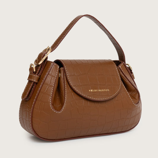 OLINA TOP HANDLE BAG - Brown Croco
