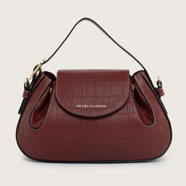 OLINA TOP HANDLE BAG - Maroon Croco